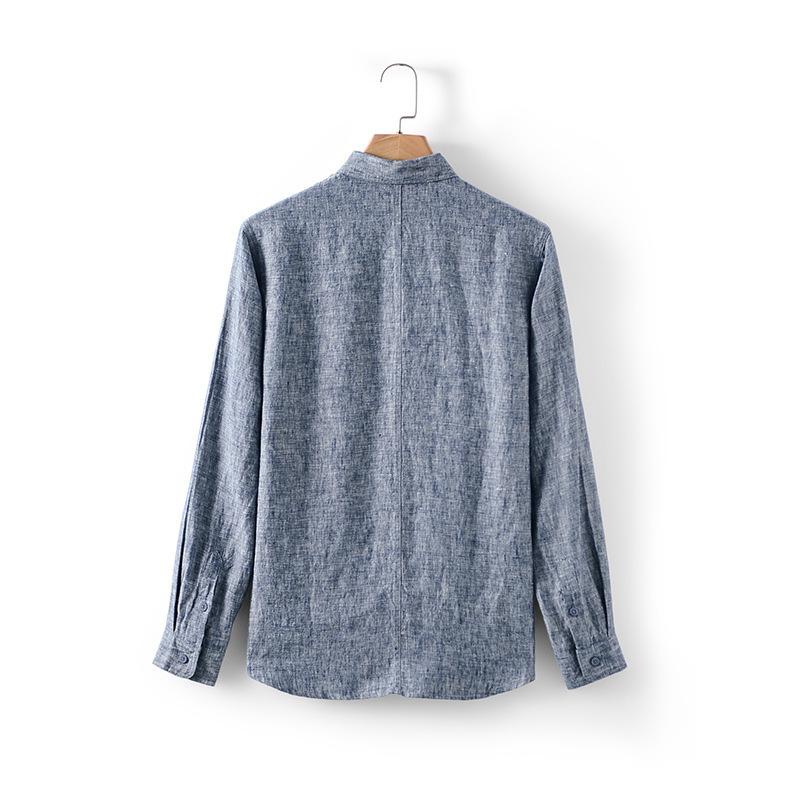 Mens Relaxed Linen Shirt ButtonDown Long Sleeve Breathable Pocket