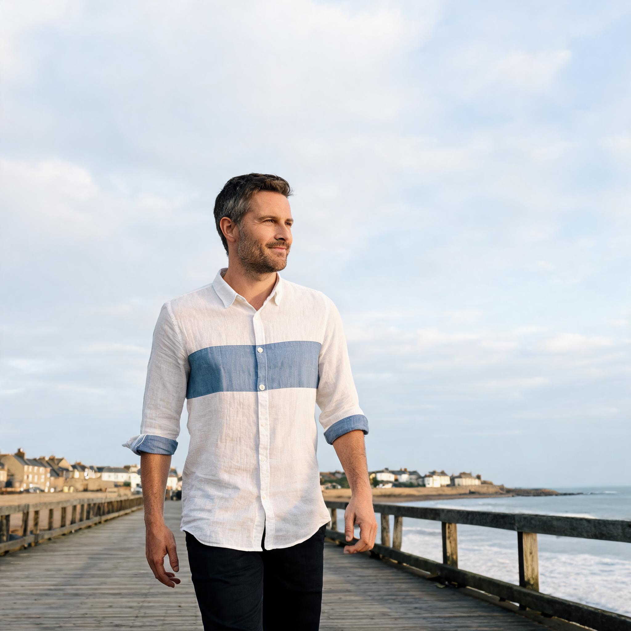 The "Chelsea" Relic Sand-Washed Colour-Block Shirt | 100% French Linen - Image 4